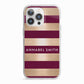 Personalised Burgundy Gold Name Initials iPhone 13 Pro TPU Impact Case with White Edges