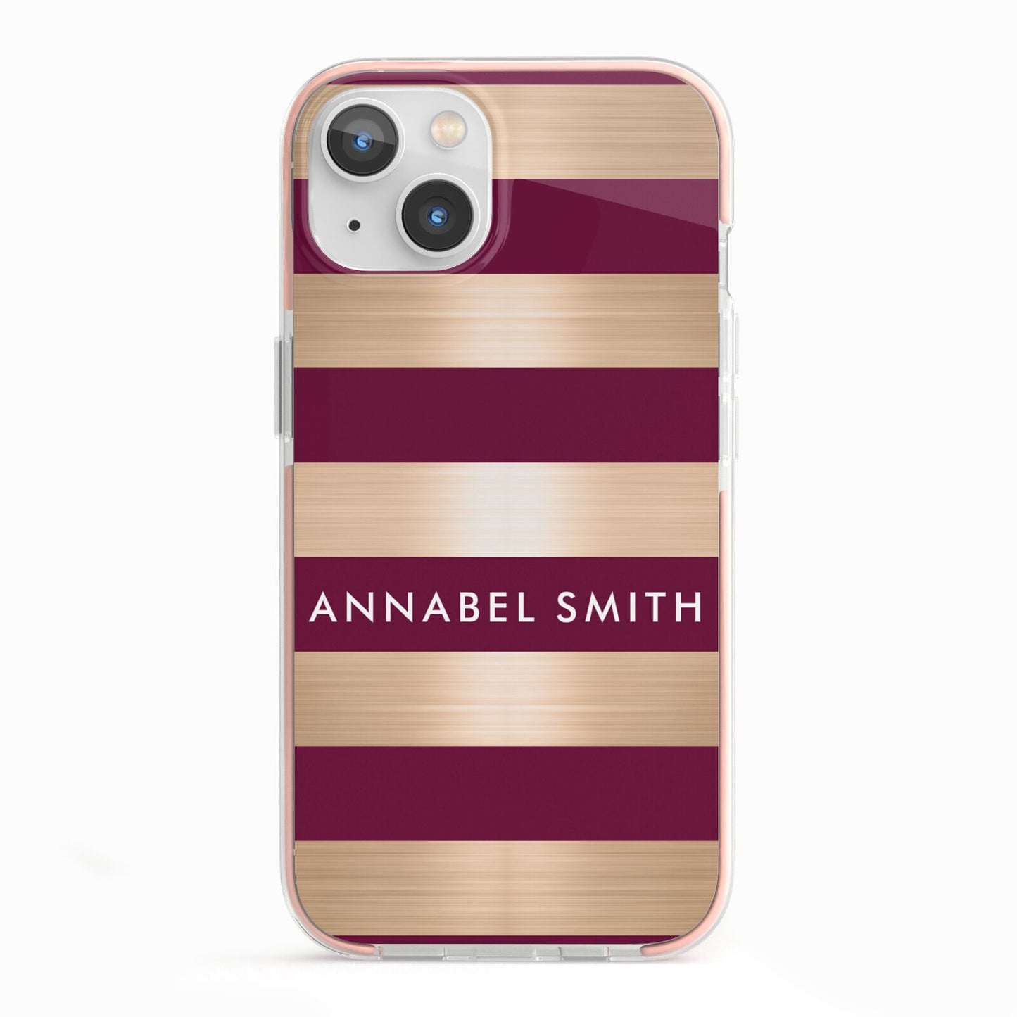 Personalised Burgundy Gold Name Initials iPhone 13 TPU Impact Case with Pink Edges