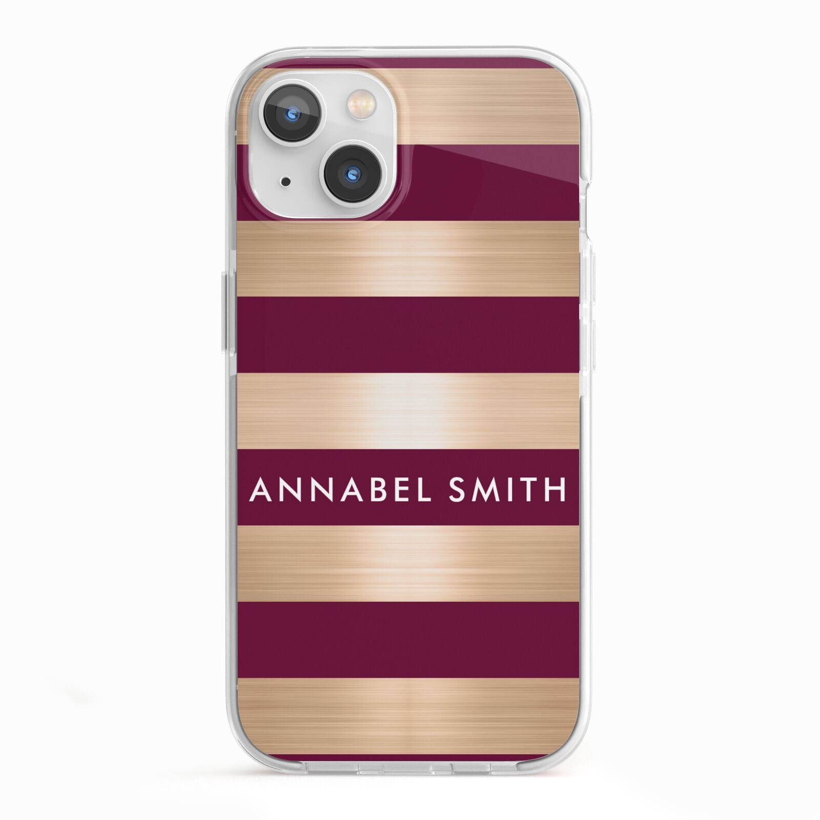 Personalised Burgundy Gold Name Initials iPhone 13 TPU Impact Case with White Edges