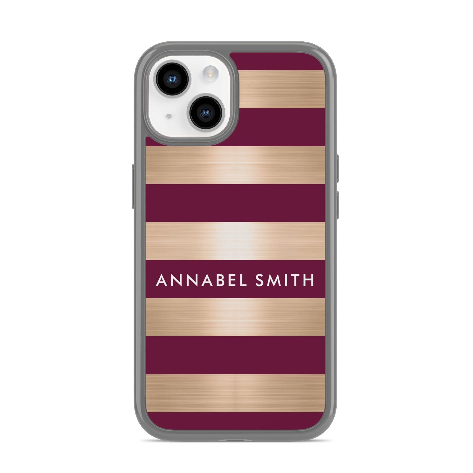 Personalised Burgundy Gold Name Initials iPhone 14 Clear Tough Case Starlight