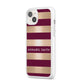 Personalised Burgundy Gold Name Initials iPhone 14 Plus Clear Tough Case Starlight Angled Image