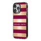 Personalised Burgundy Gold Name Initials iPhone 14 Pro Max Black Impact Case Side Angle on Silver phone
