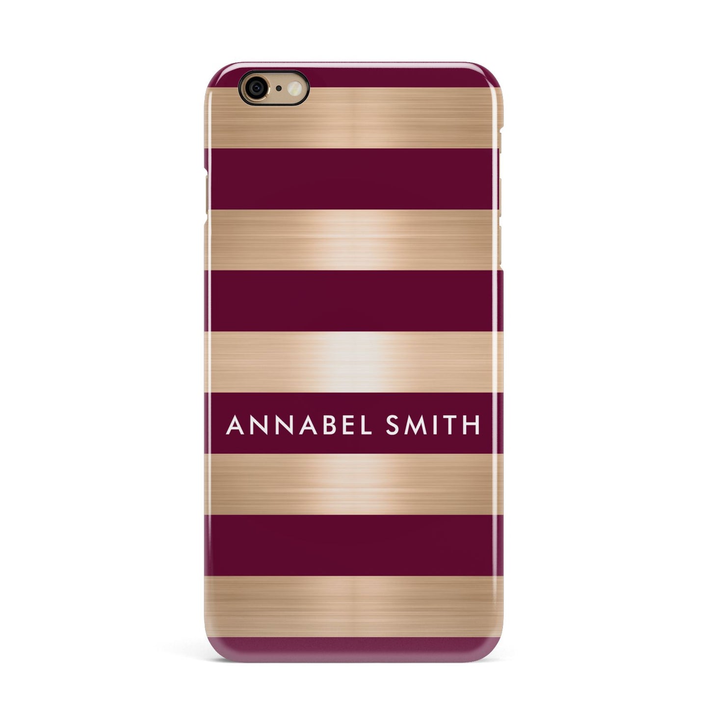 Personalised Burgundy Gold Name Initials iPhone 6 Plus 3D Snap Case on Gold Phone