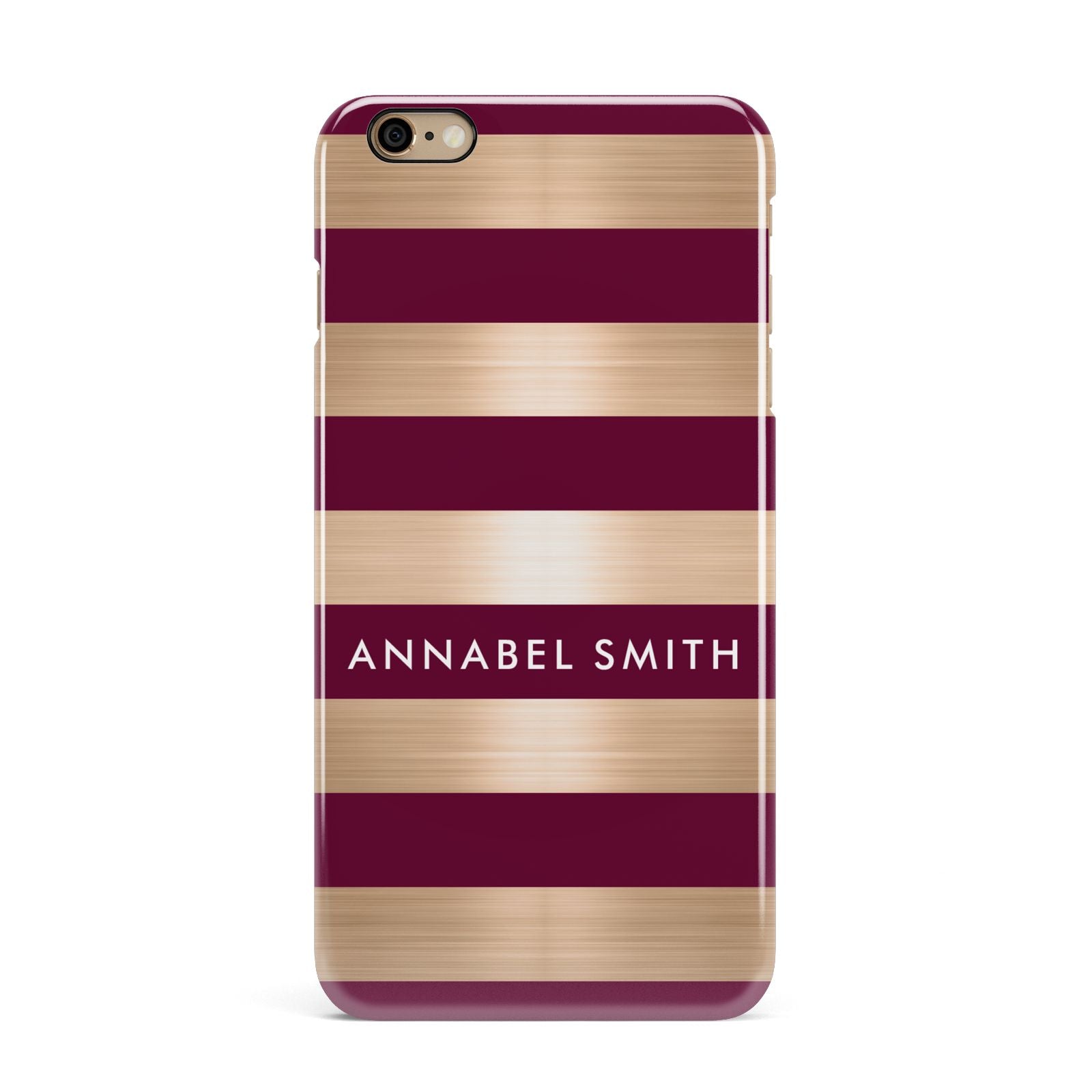 Personalised Burgundy Gold Name Initials iPhone 6 Plus 3D Snap Case on Gold Phone