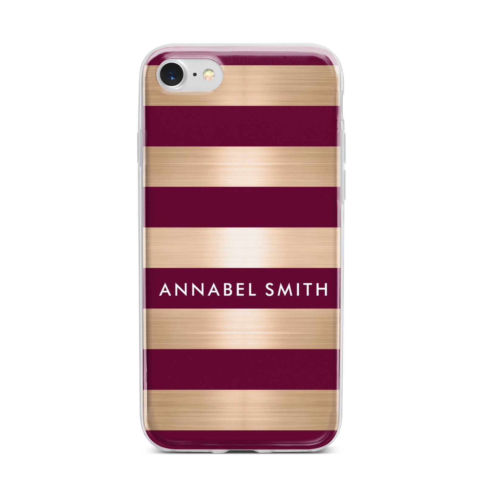 Personalised Burgundy Gold Name Initials iPhone 7 Bumper Case on Silver iPhone