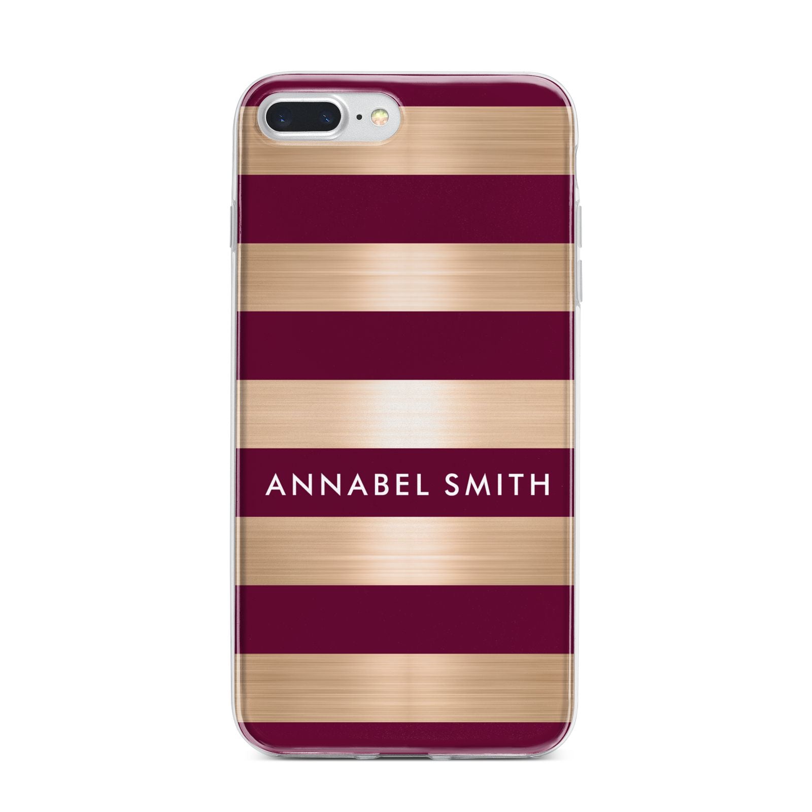 Personalised Burgundy Gold Name Initials iPhone 7 Plus Bumper Case on Silver iPhone