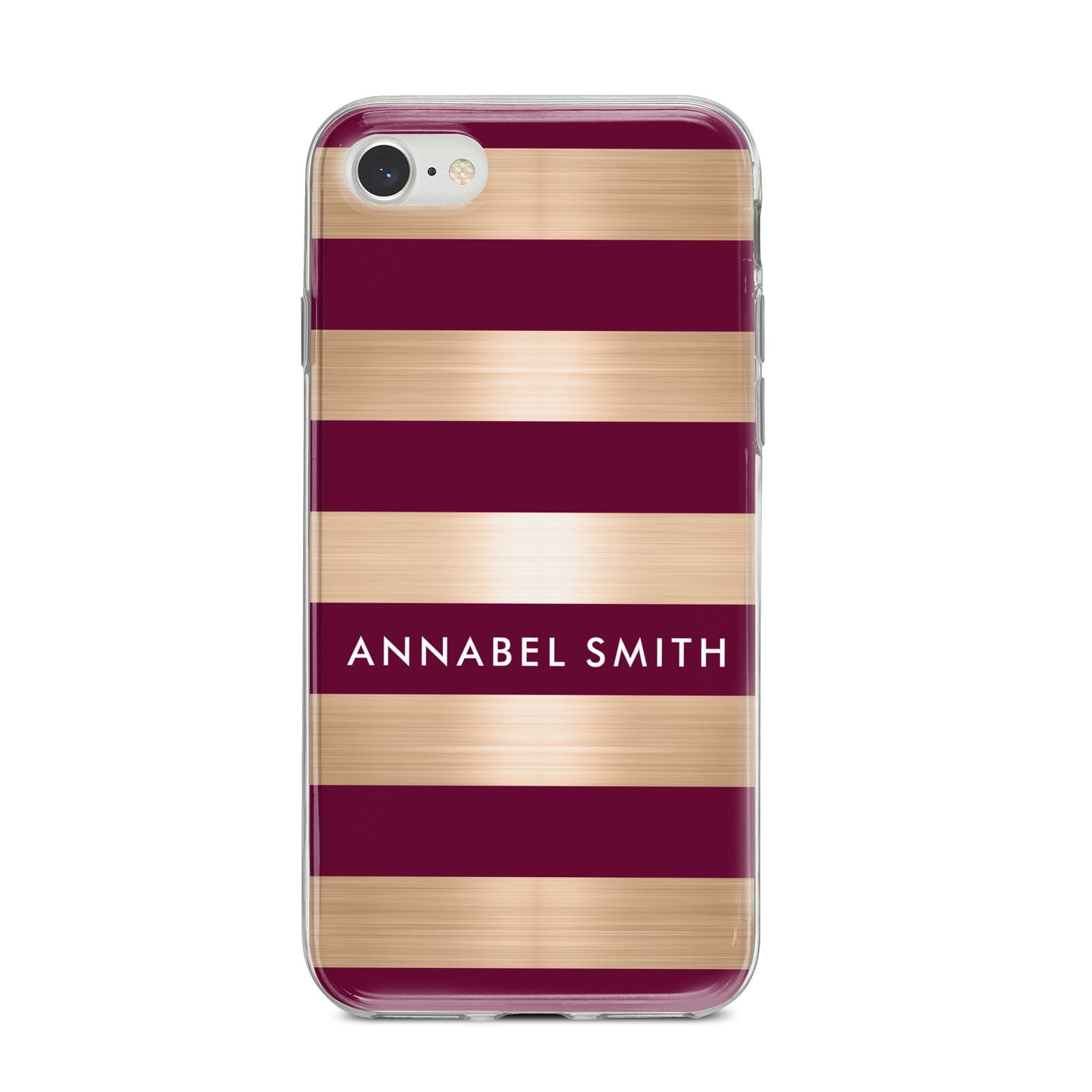 Personalised Burgundy Gold Name Initials iPhone 8 Bumper Case on Silver iPhone