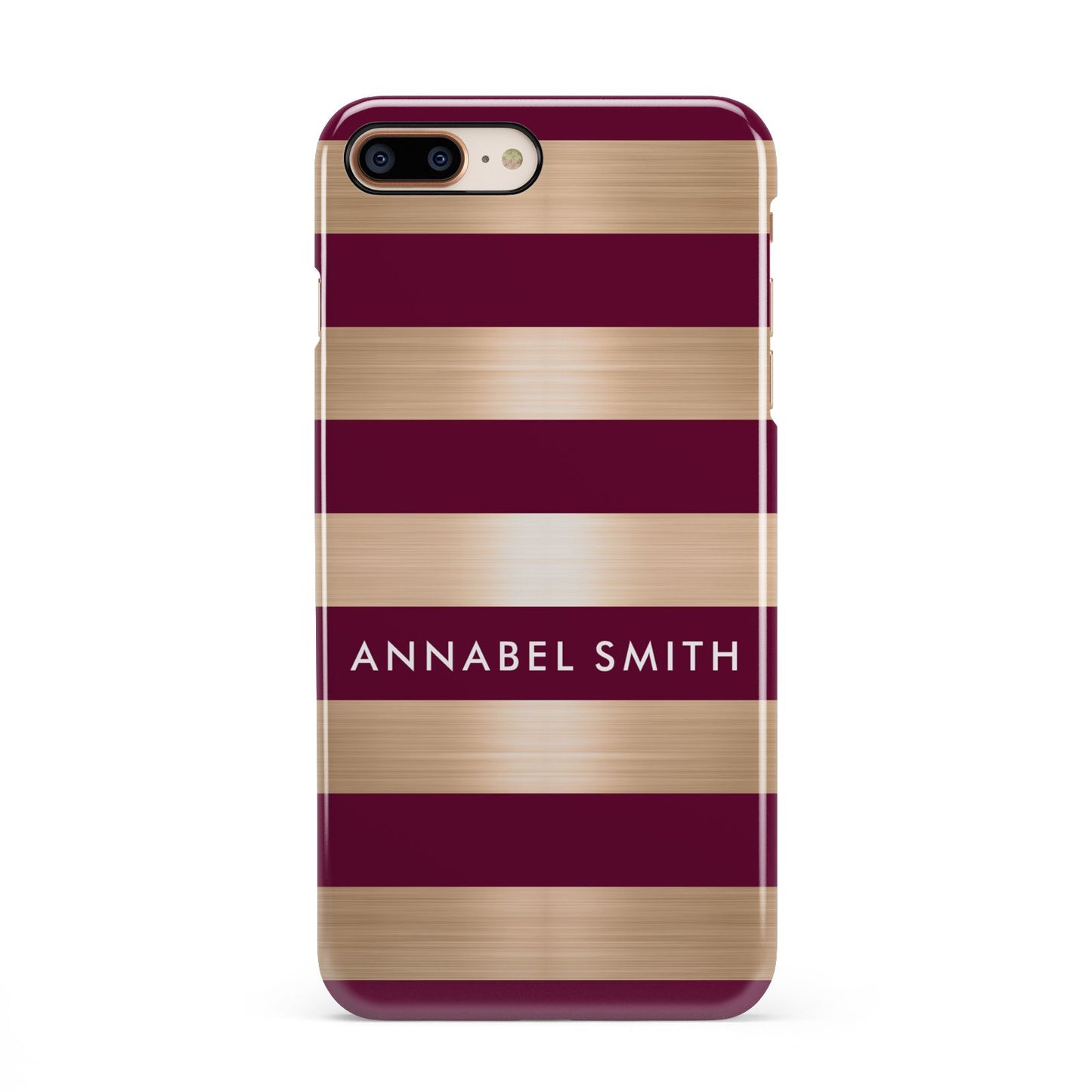 Personalised Burgundy Gold Name Initials iPhone 8 Plus 3D Snap Case on Gold Phone