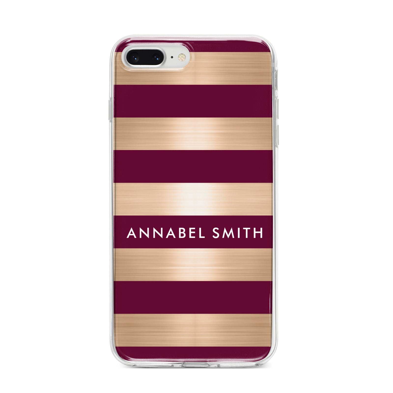 Personalised Burgundy Gold Name Initials iPhone 8 Plus Bumper Case on Silver iPhone