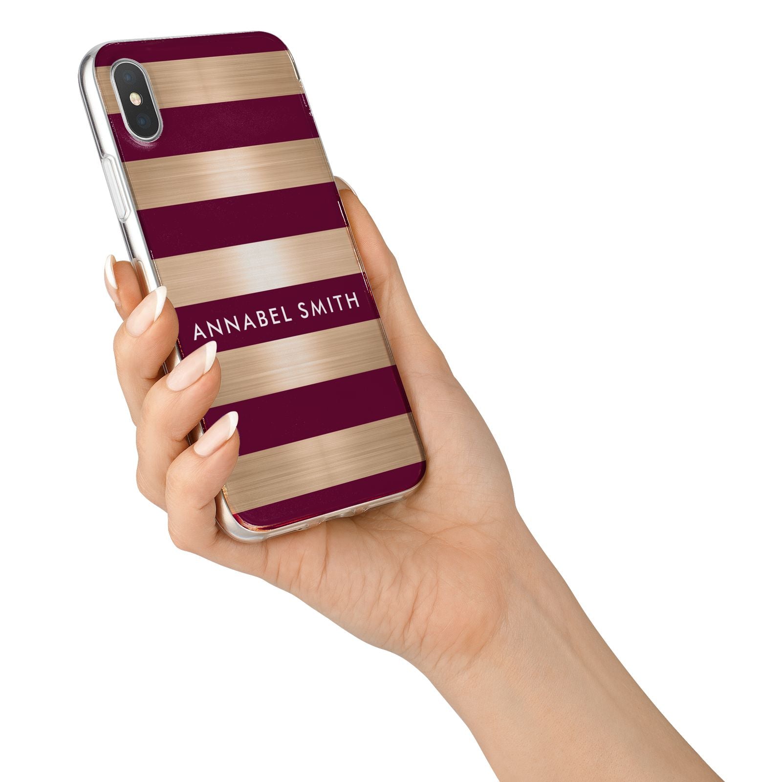 Personalised Burgundy Gold Name Initials iPhone X Bumper Case on Silver iPhone Alternative Image 2