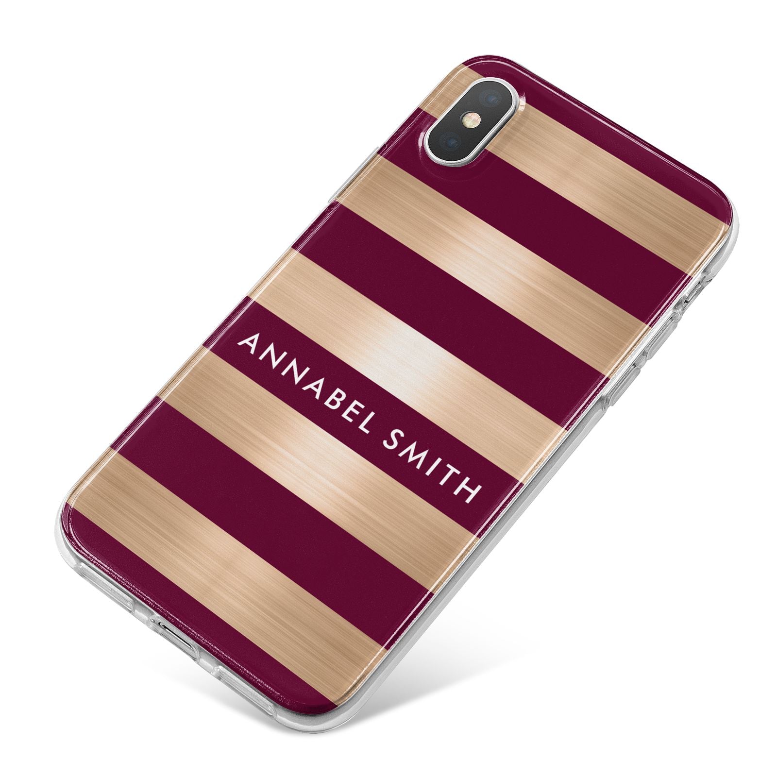 Personalised Burgundy Gold Name Initials iPhone X Bumper Case on Silver iPhone