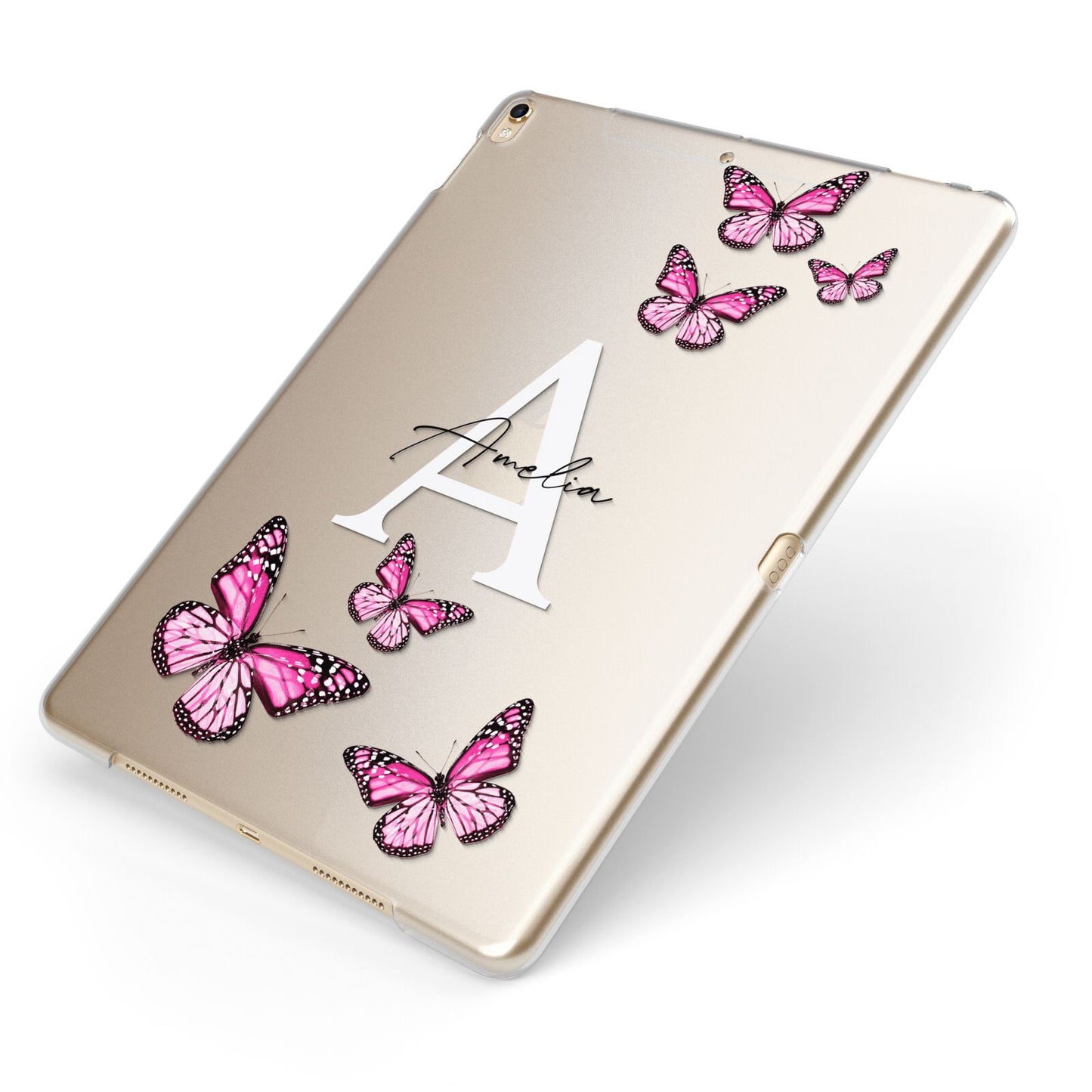 Personalised Butterfly Apple iPad Case on Gold iPad Side View