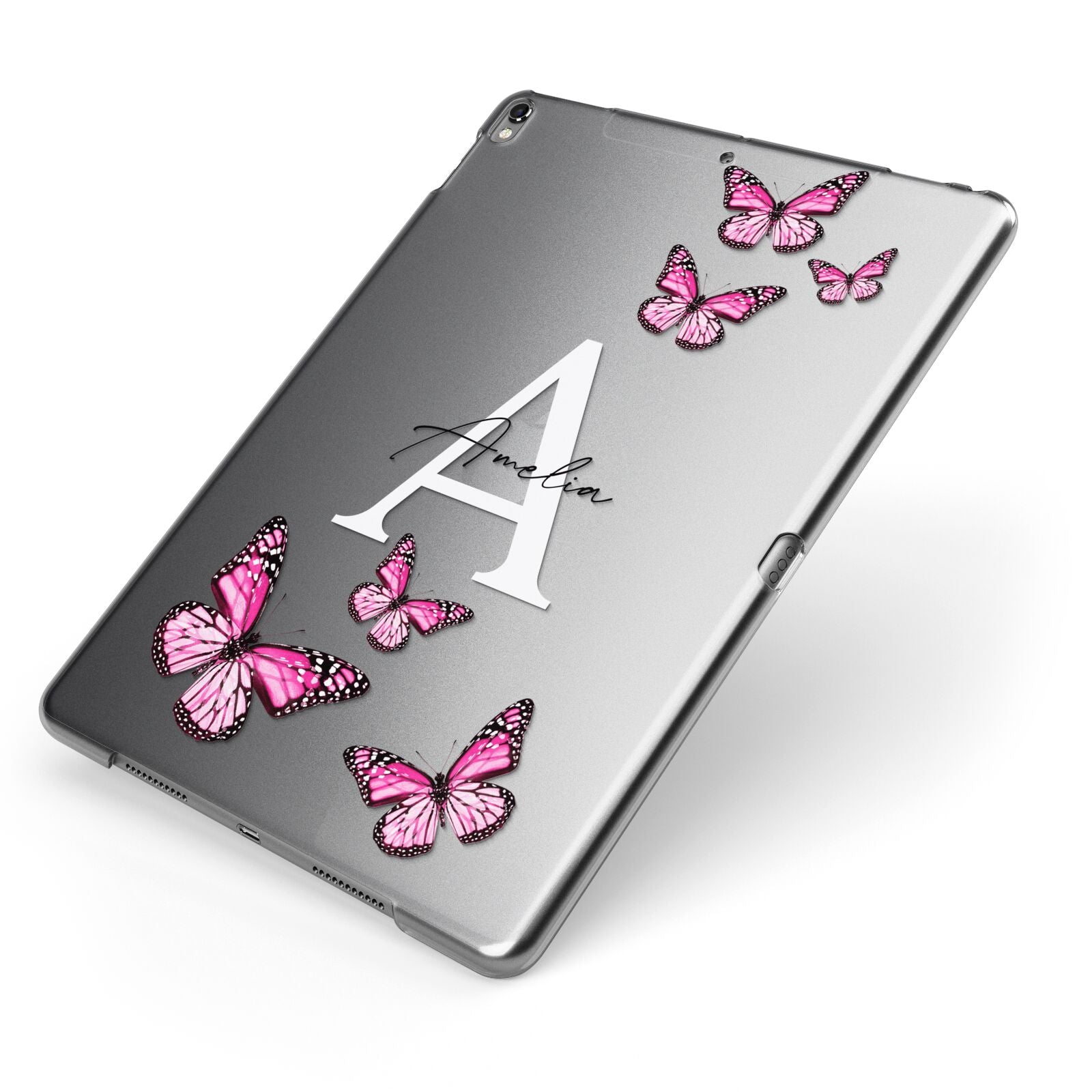 Personalised Butterfly Apple iPad Case on Grey iPad Side View