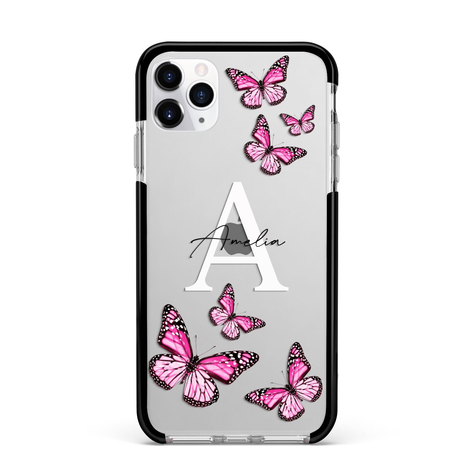 Personalised Butterfly Apple iPhone 11 Pro Max in Silver with Black Impact Case