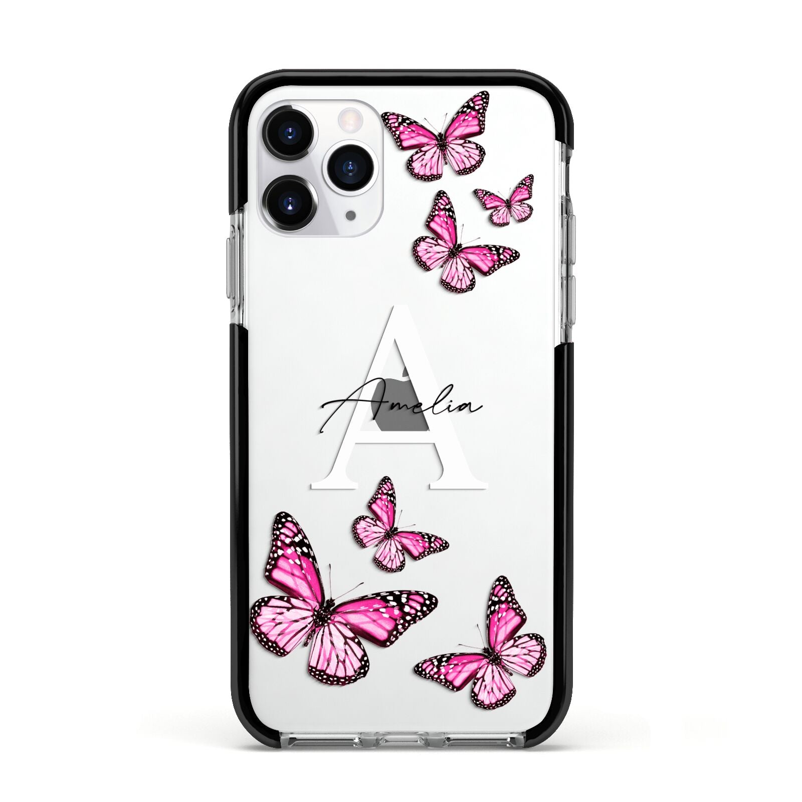 Personalised Butterfly Apple iPhone 11 Pro in Silver with Black Impact Case