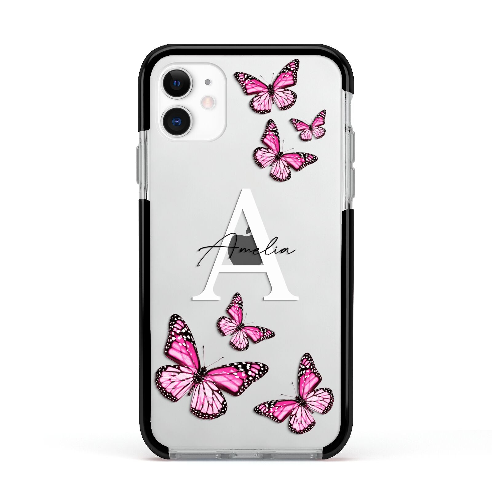 Personalised Butterfly Apple iPhone 11 in White with Black Impact Case