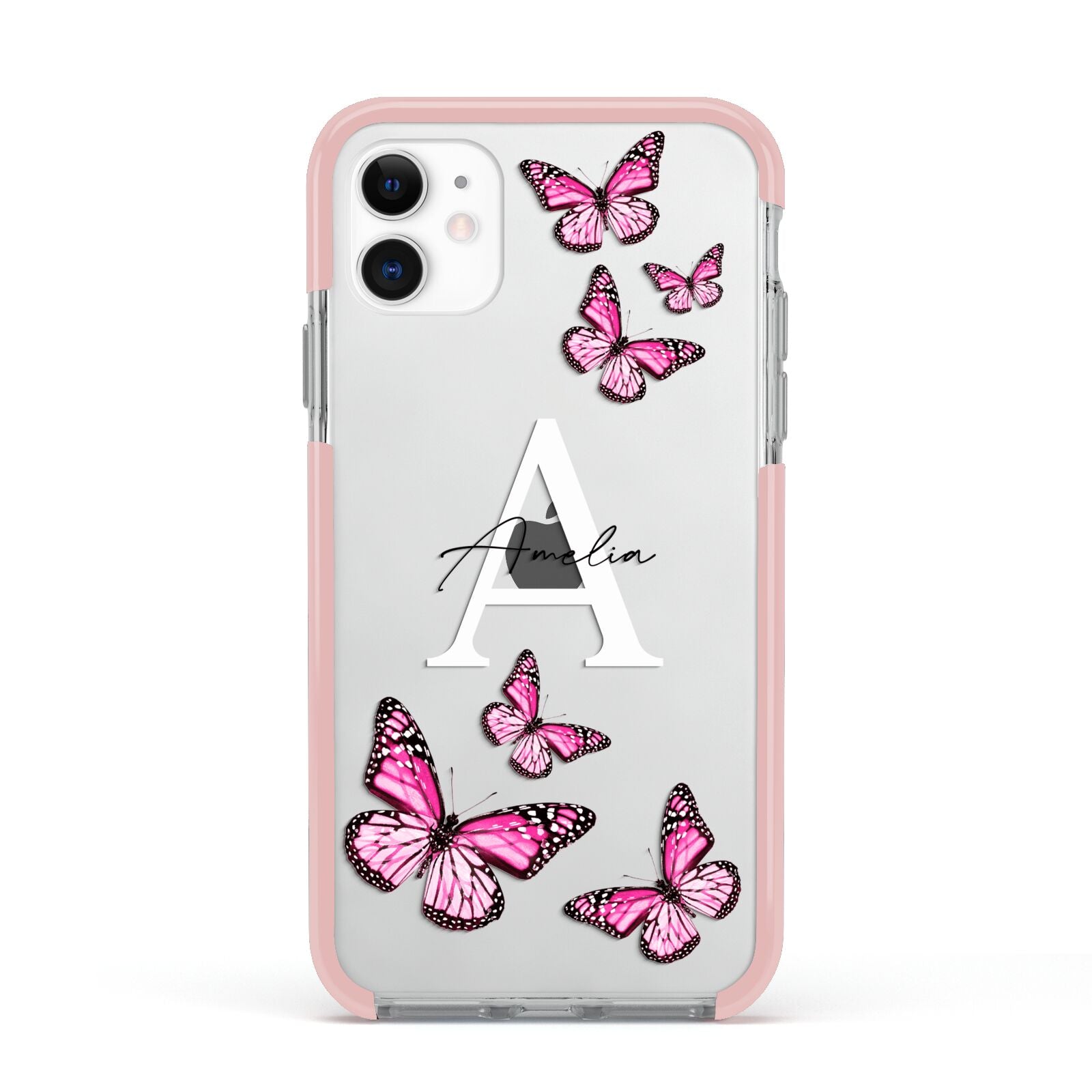 Personalised Butterfly Apple iPhone 11 in White with Pink Impact Case