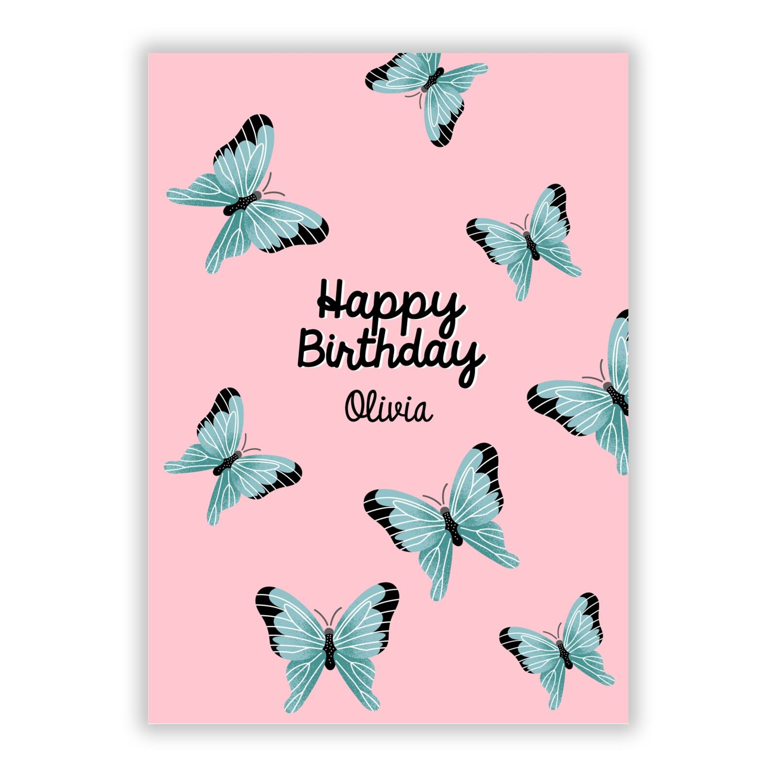 Personalised Butterfly Birthday A5 Flat Greetings Card