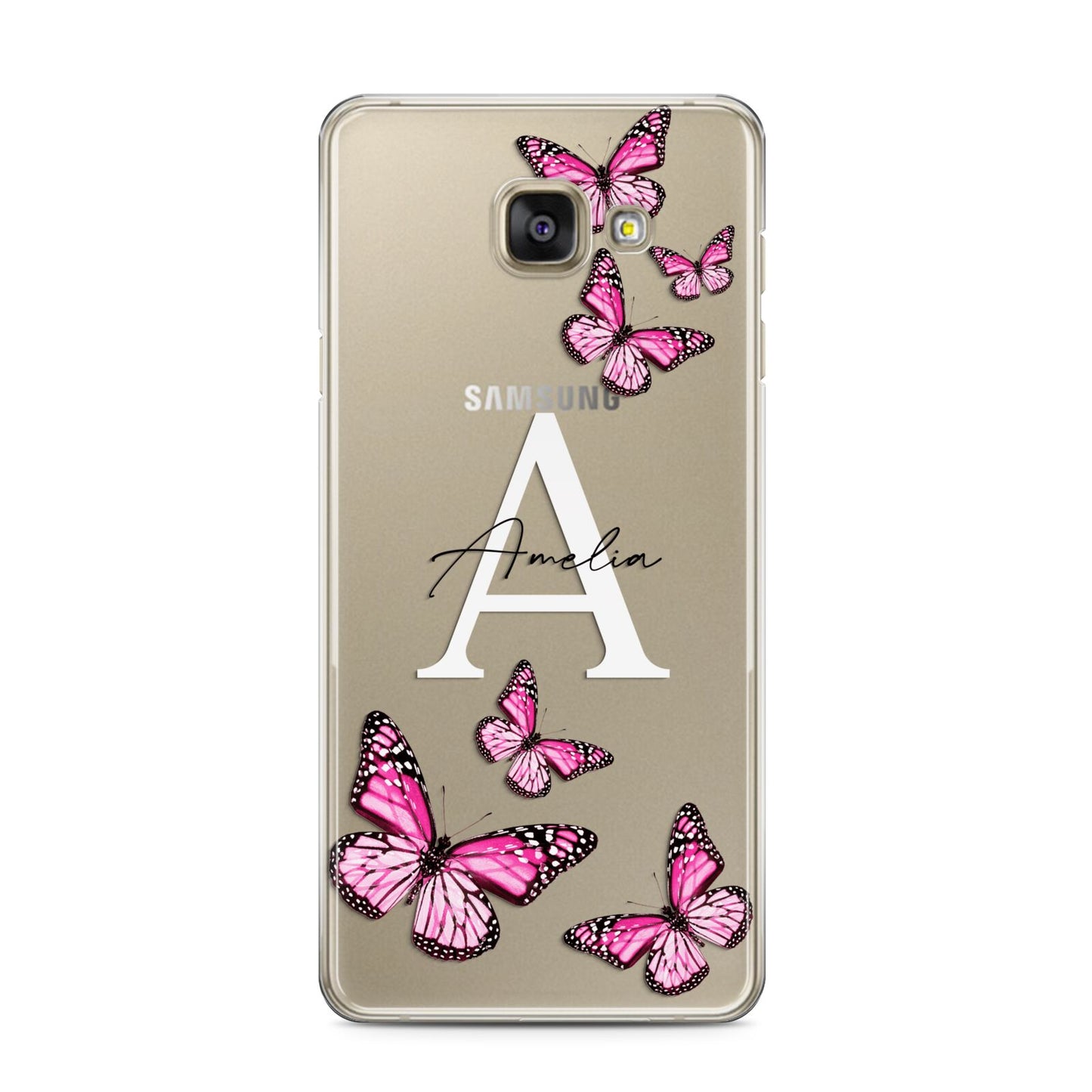 Personalised Butterfly Samsung Galaxy A3 2016 Case on gold phone