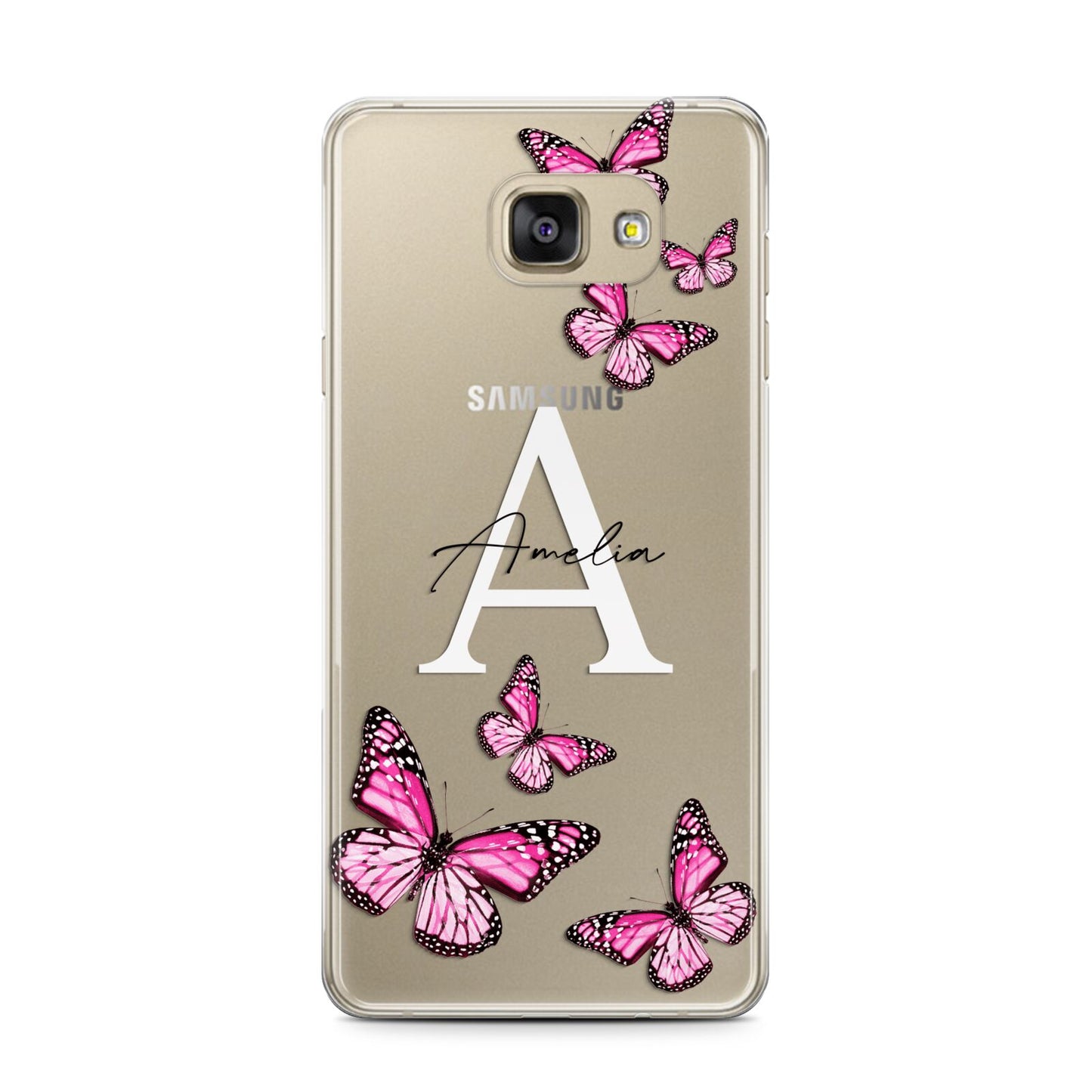 Personalised Butterfly Samsung Galaxy A7 2016 Case on gold phone