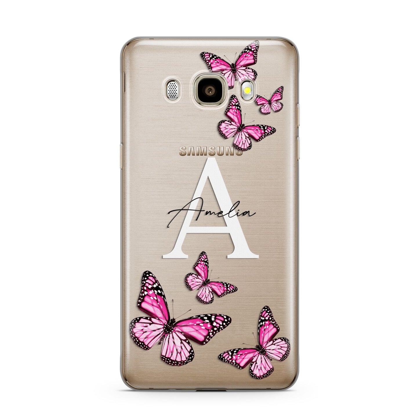Personalised Butterfly Samsung Galaxy J7 2016 Case on gold phone