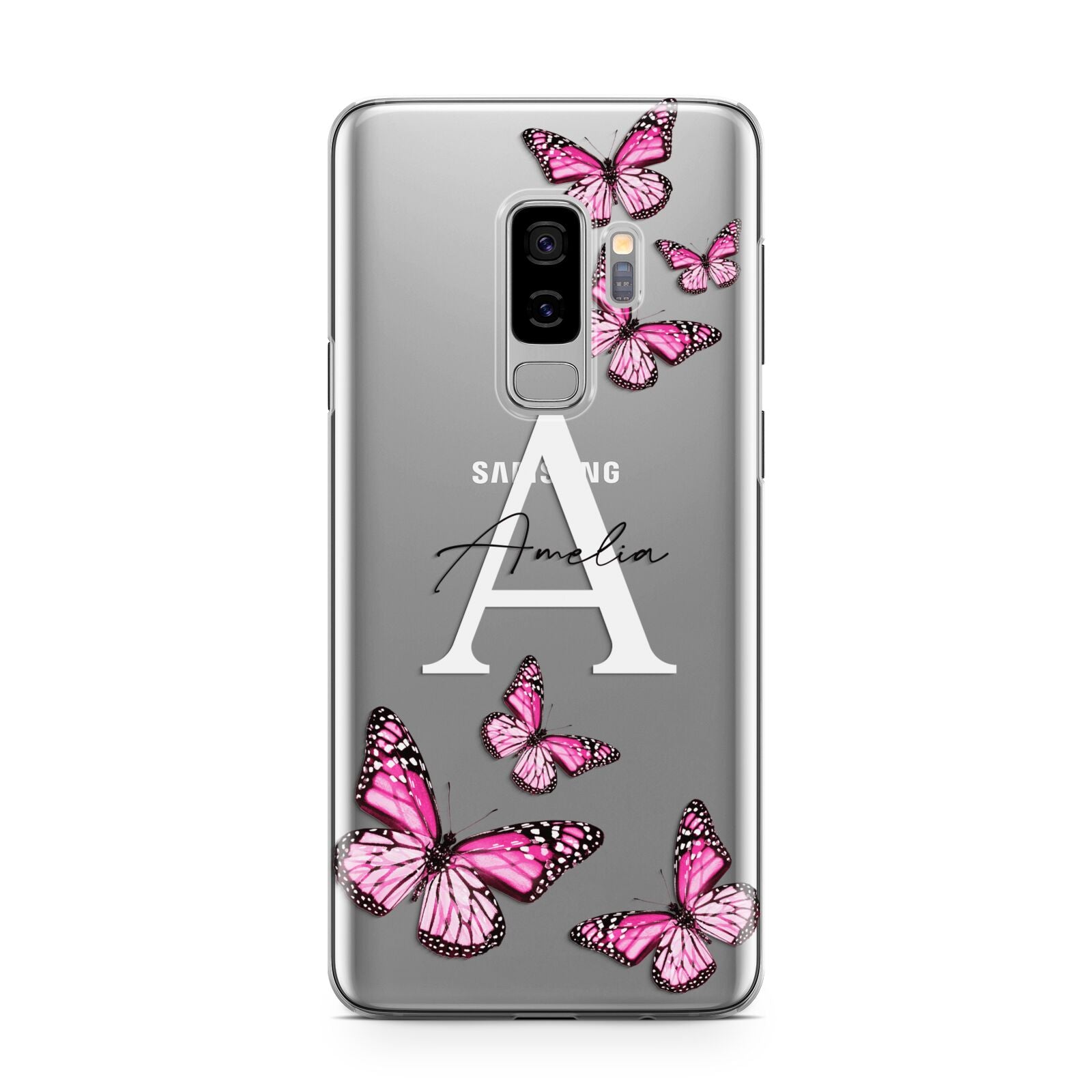 Personalised Butterfly Samsung Galaxy S9 Plus Case on Silver phone