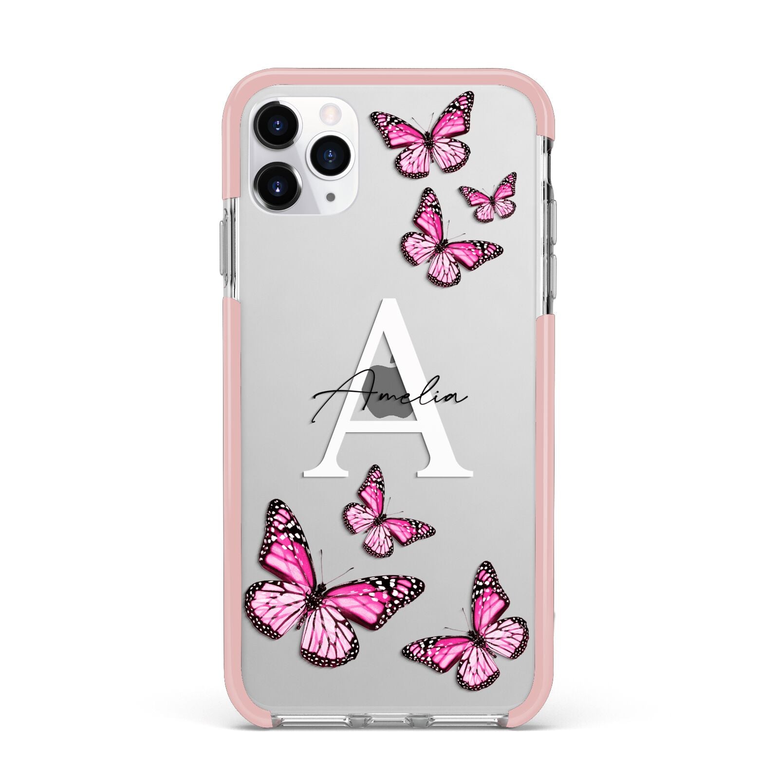 Personalised Butterfly iPhone 11 Pro Max Impact Pink Edge Case