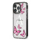 Personalised Butterfly iPhone 13 Pro Black Impact Case Side Angle on Silver phone