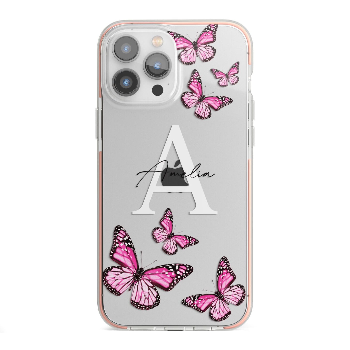 Personalised Butterfly iPhone 13 Pro Max TPU Impact Case with Pink Edges
