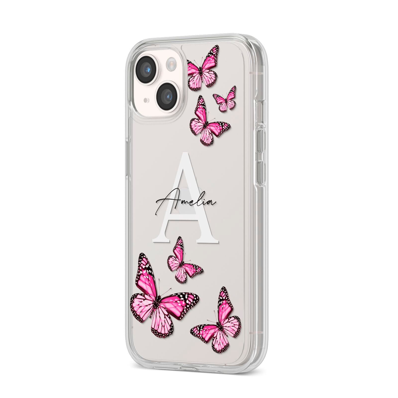Personalised Butterfly iPhone 14 Clear Tough Case Starlight Angled Image
