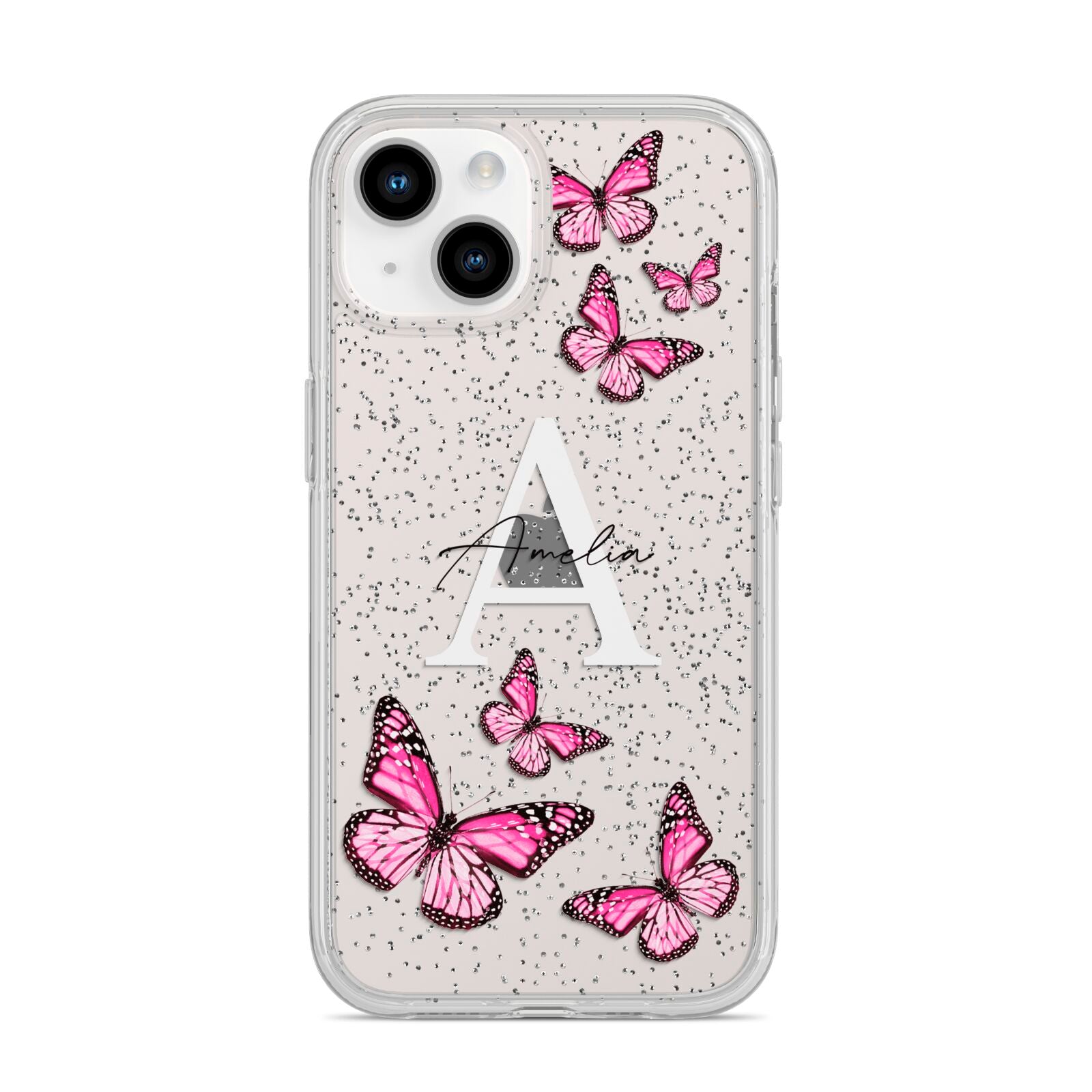 Personalised Butterfly iPhone 14 Glitter Tough Case Starlight
