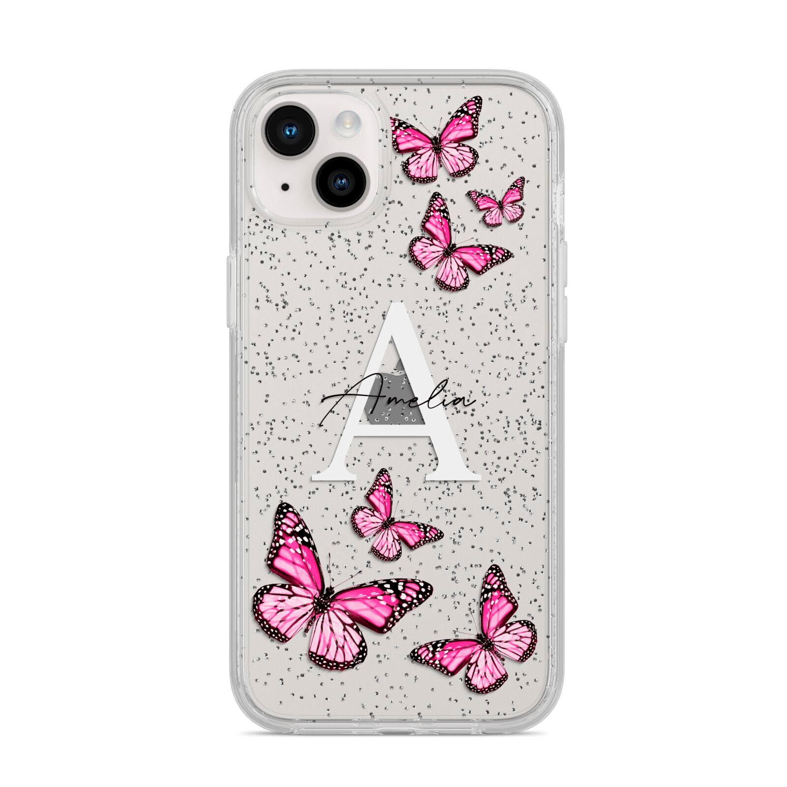 Personalised Butterfly iPhone 14 Plus Glitter Tough Case Starlight