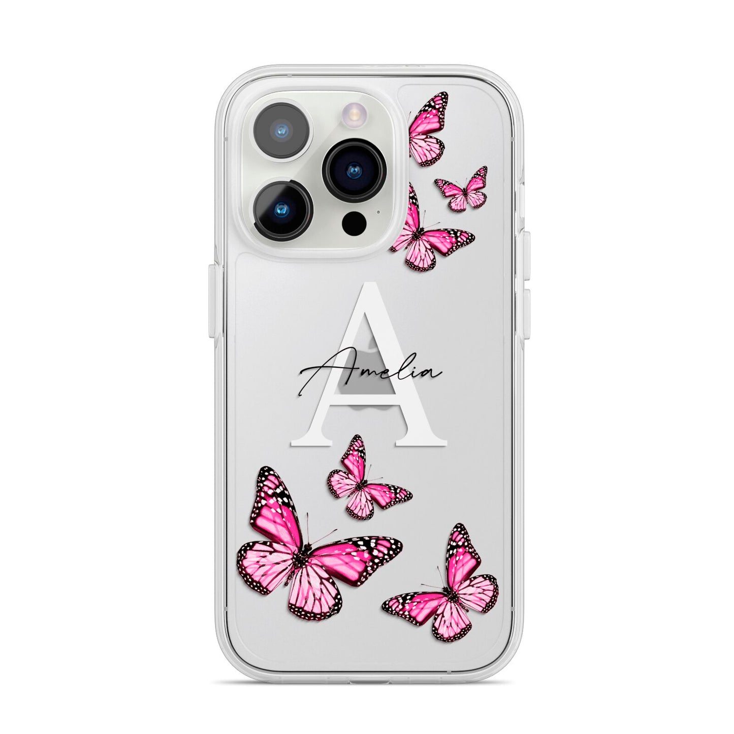 Personalised Butterfly iPhone 14 Pro Clear Tough Case Silver