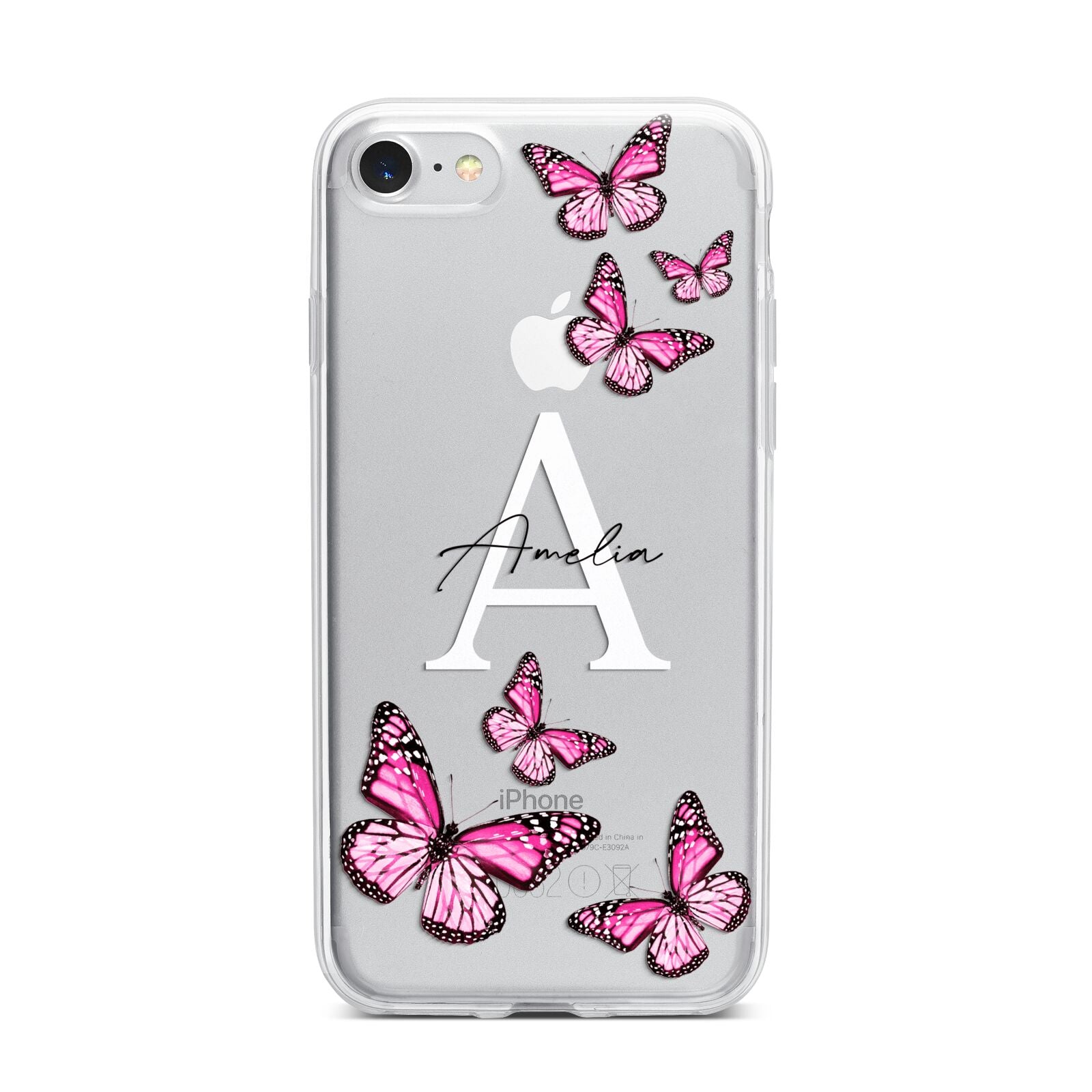Personalised Butterfly iPhone 7 Bumper Case on Silver iPhone