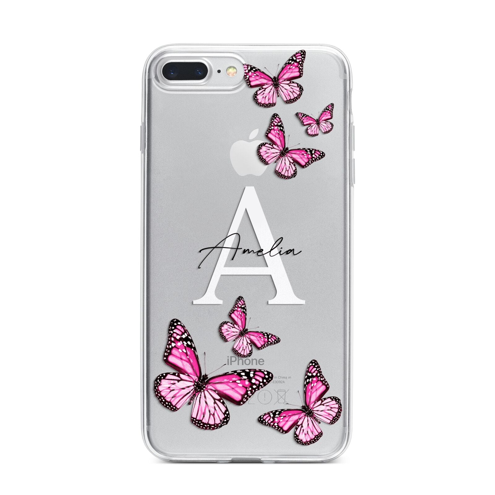 Personalised Butterfly iPhone 7 Plus Bumper Case on Silver iPhone