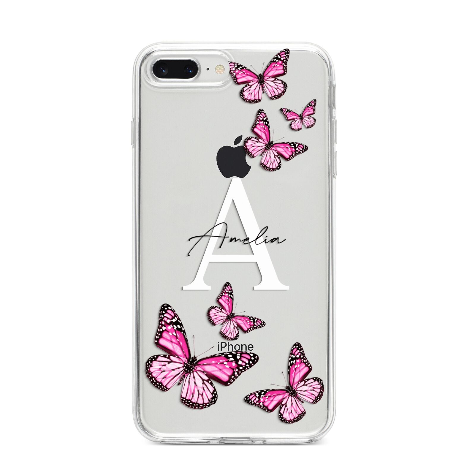 Personalised Butterfly iPhone 8 Plus Bumper Case on Silver iPhone