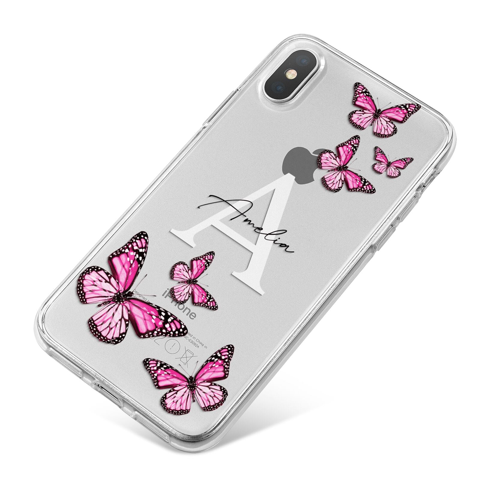 Personalised Butterfly iPhone X Bumper Case on Silver iPhone