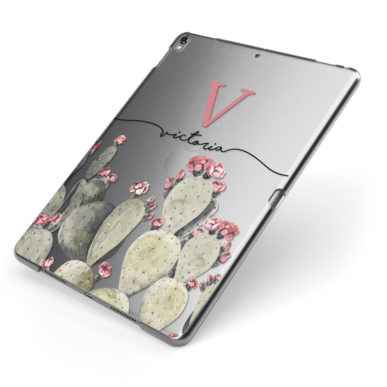 Personalised Cacti Apple iPad Case on Grey iPad Side View
