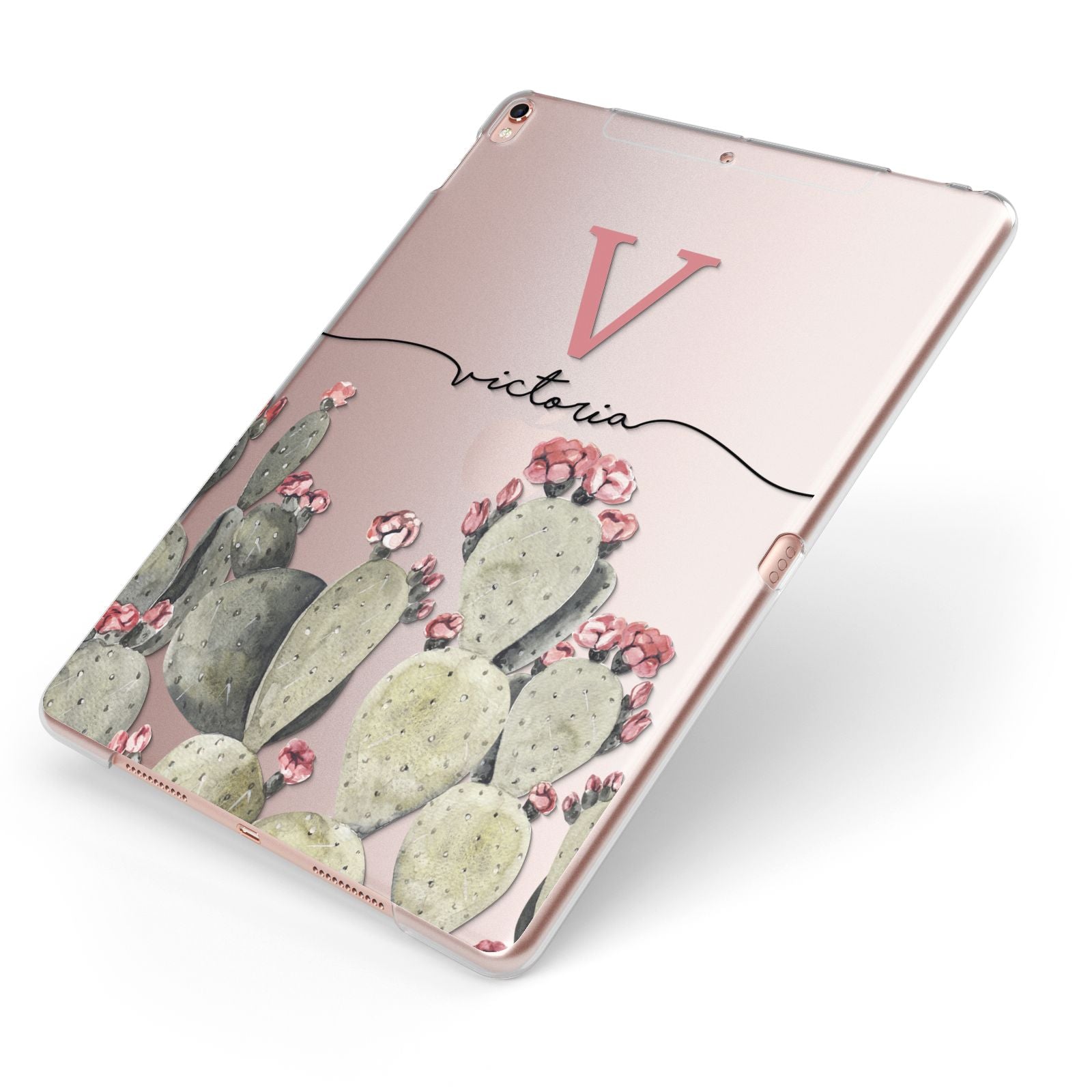 Personalised Cacti Apple iPad Case on Rose Gold iPad Side View