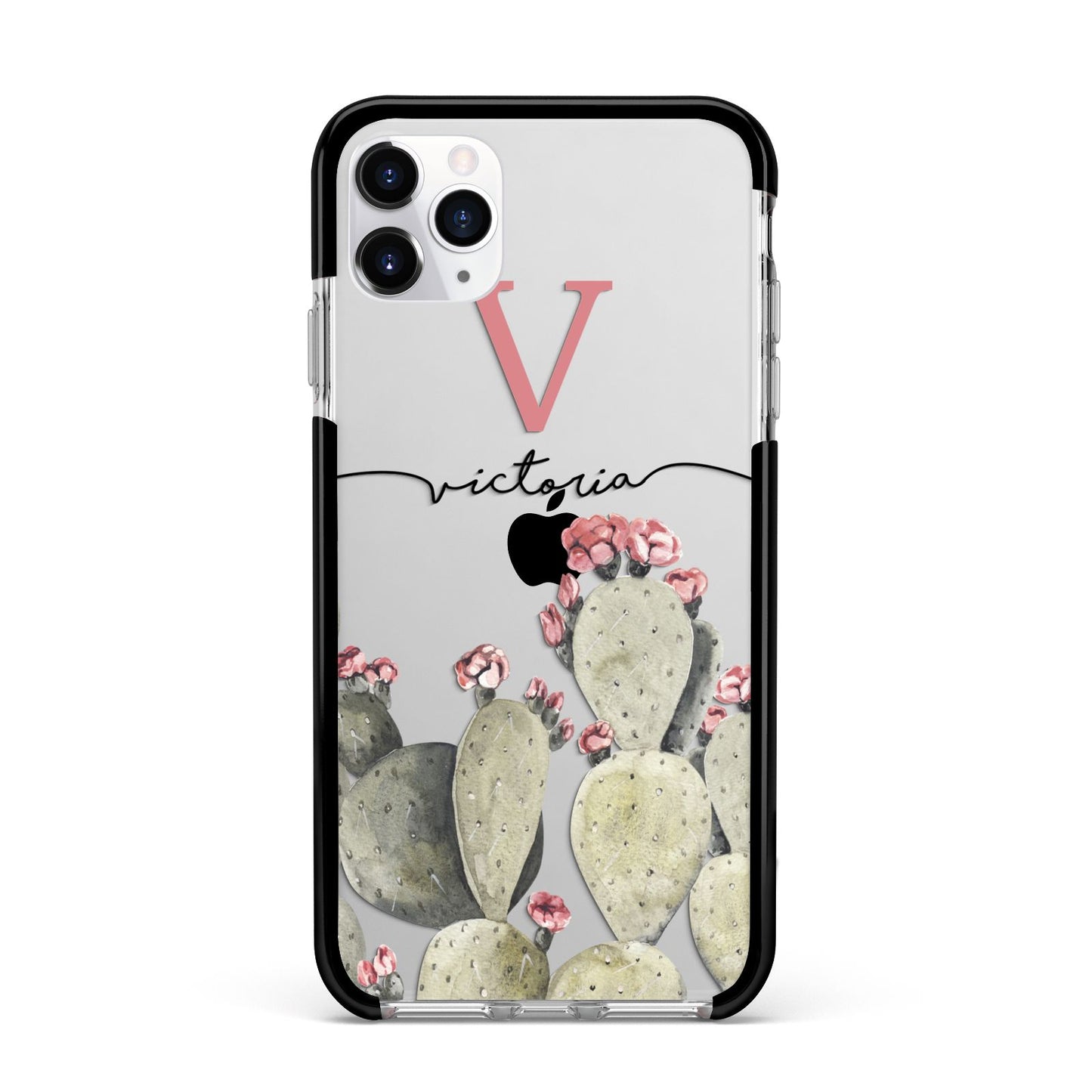 Personalised Cacti Apple iPhone 11 Pro Max in Silver with Black Impact Case