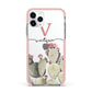 Personalised Cacti Apple iPhone 11 Pro in Silver with Pink Impact Case