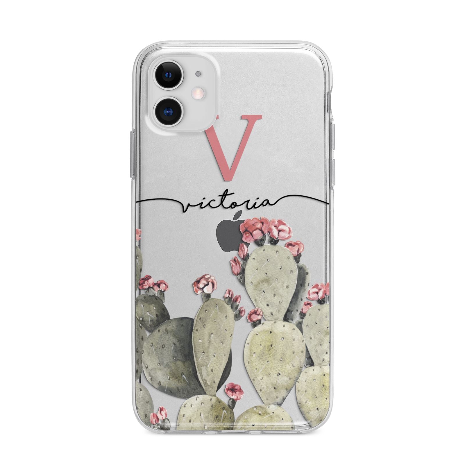 Personalised Cacti Apple iPhone 11 in White with Bumper Case