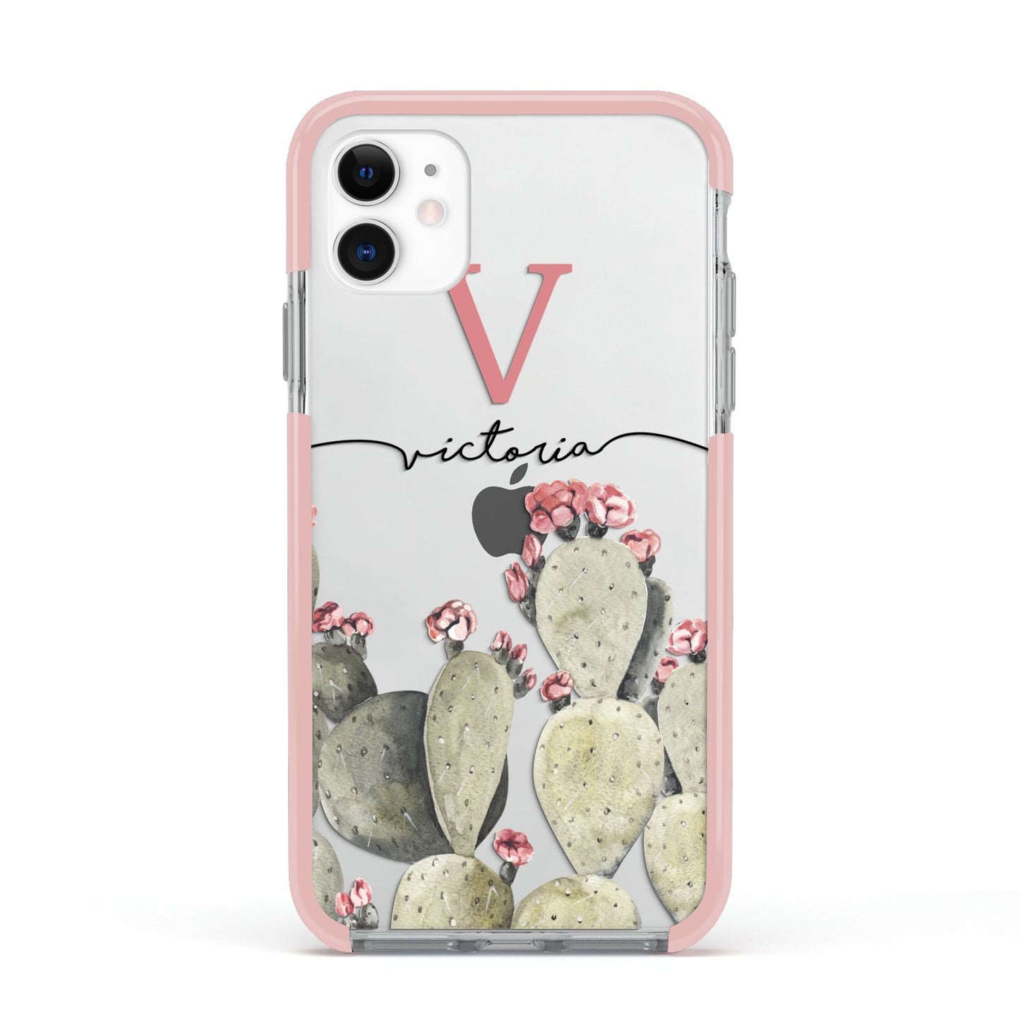 Personalised Cacti Apple iPhone 11 in White with Pink Impact Case