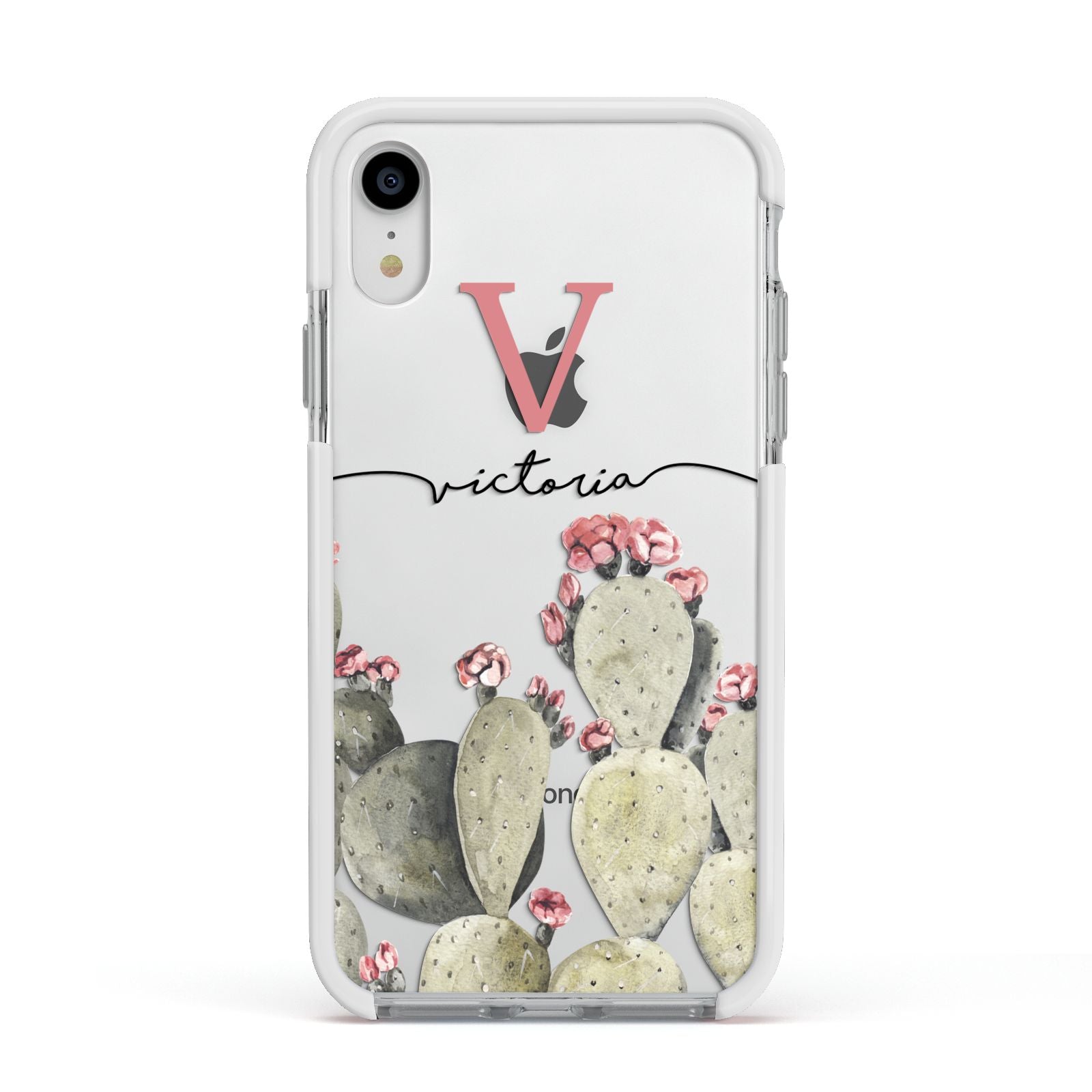 Personalised Cacti Apple iPhone XR Impact Case White Edge on Silver Phone