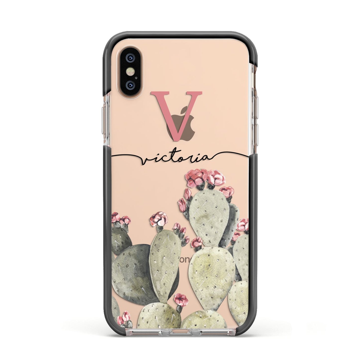Personalised Cacti Apple iPhone Xs Impact Case Black Edge on Gold Phone