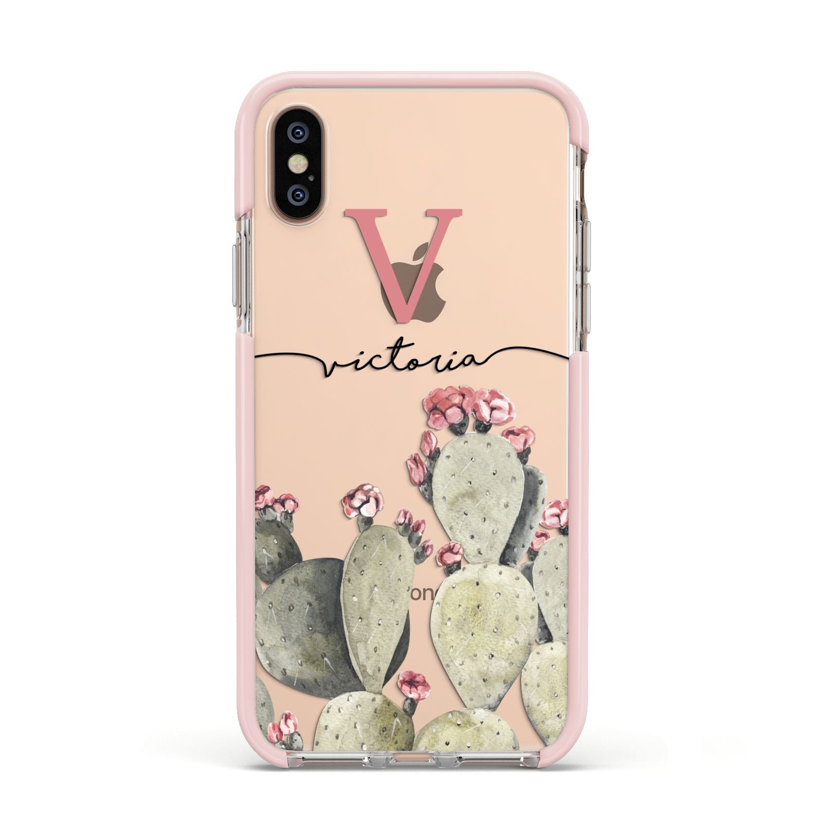 Personalised Cacti Apple iPhone Xs Impact Case Pink Edge on Gold Phone