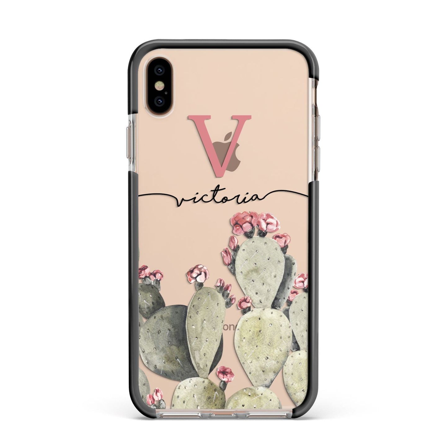 Personalised Cacti Apple iPhone Xs Max Impact Case Black Edge on Gold Phone
