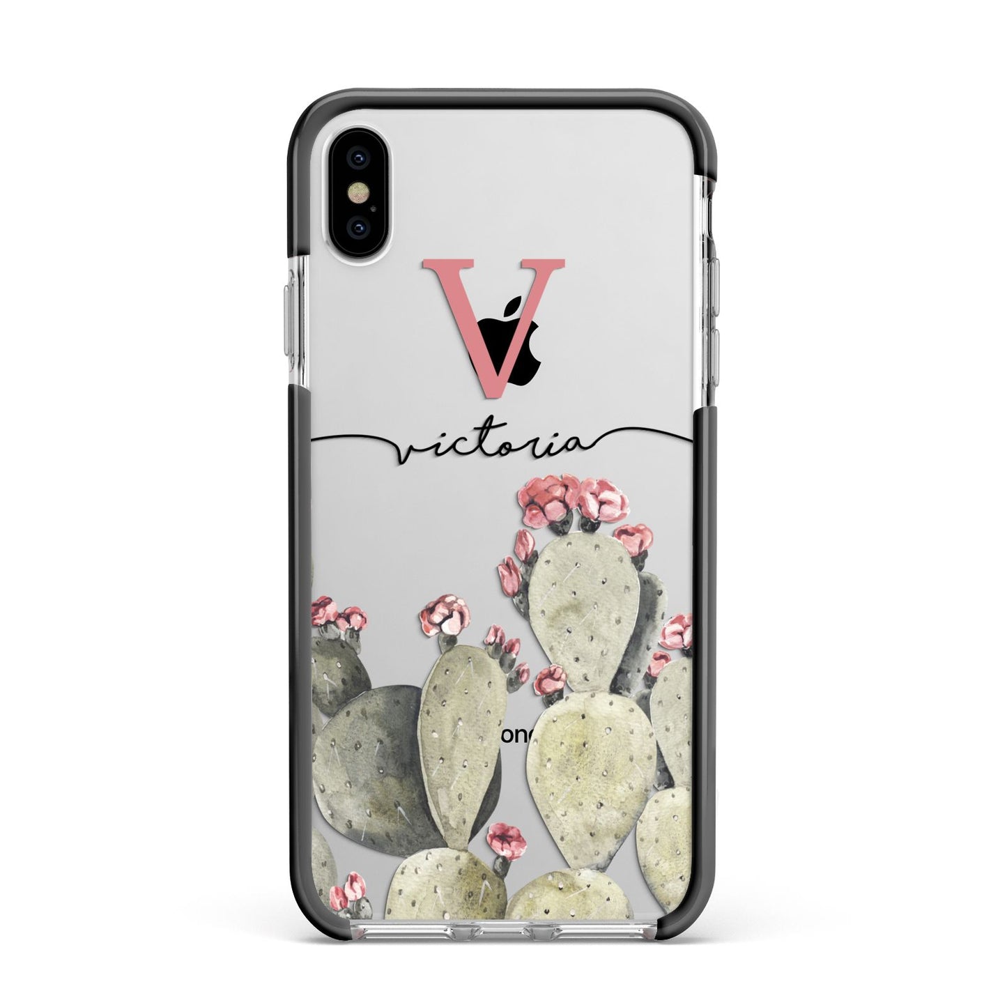 Personalised Cacti Apple iPhone Xs Max Impact Case Black Edge on Silver Phone