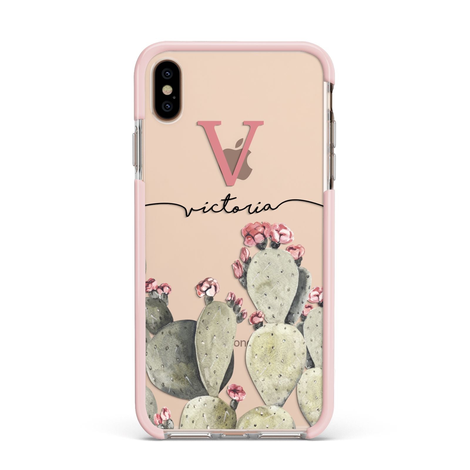 Personalised Cacti Apple iPhone Xs Max Impact Case Pink Edge on Gold Phone