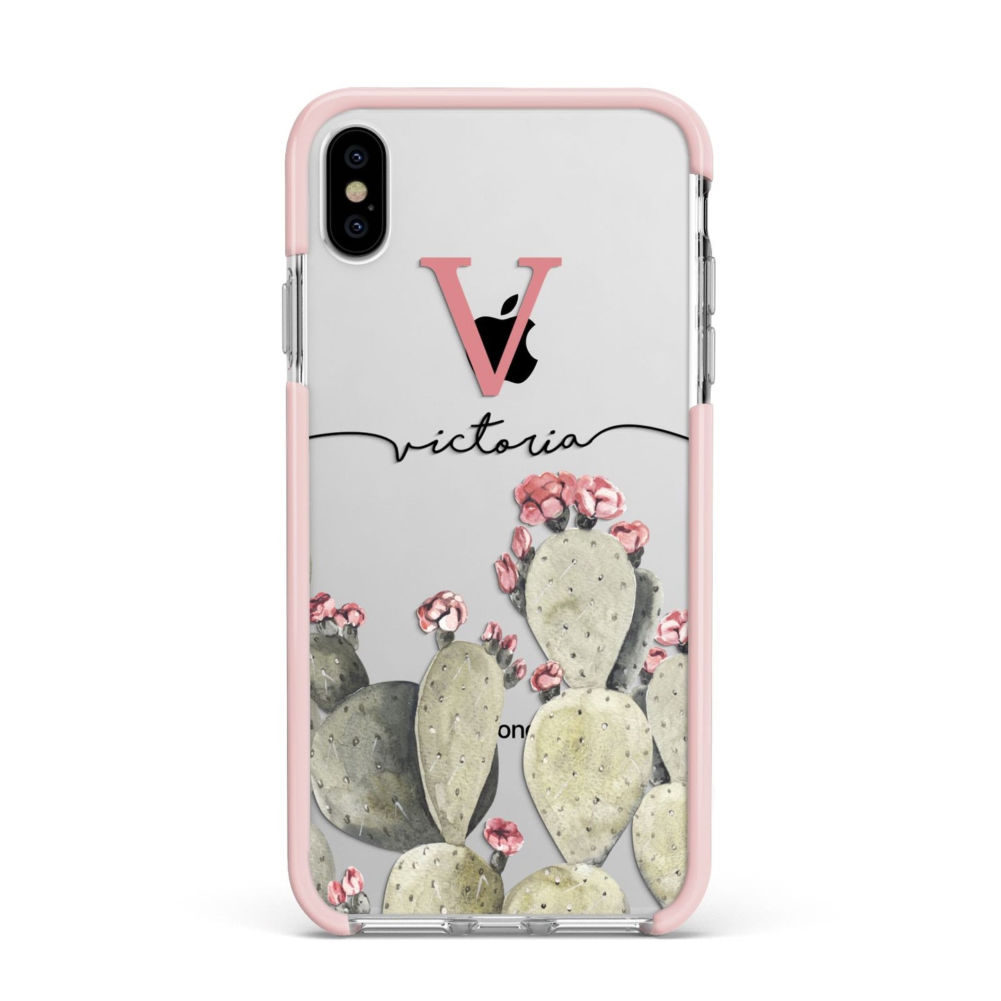 Personalised Cacti Apple iPhone Xs Max Impact Case Pink Edge on Silver Phone